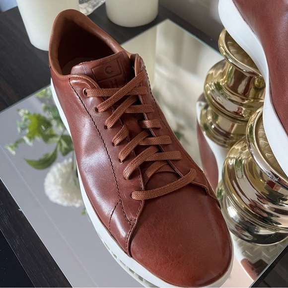 Cole Haan Grand Pro Tennis brown leather and white sole sneakers - Picture 3 of 8